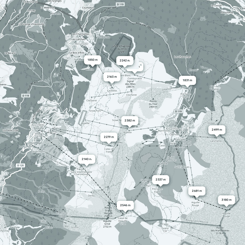 carte altitude Les Arcs